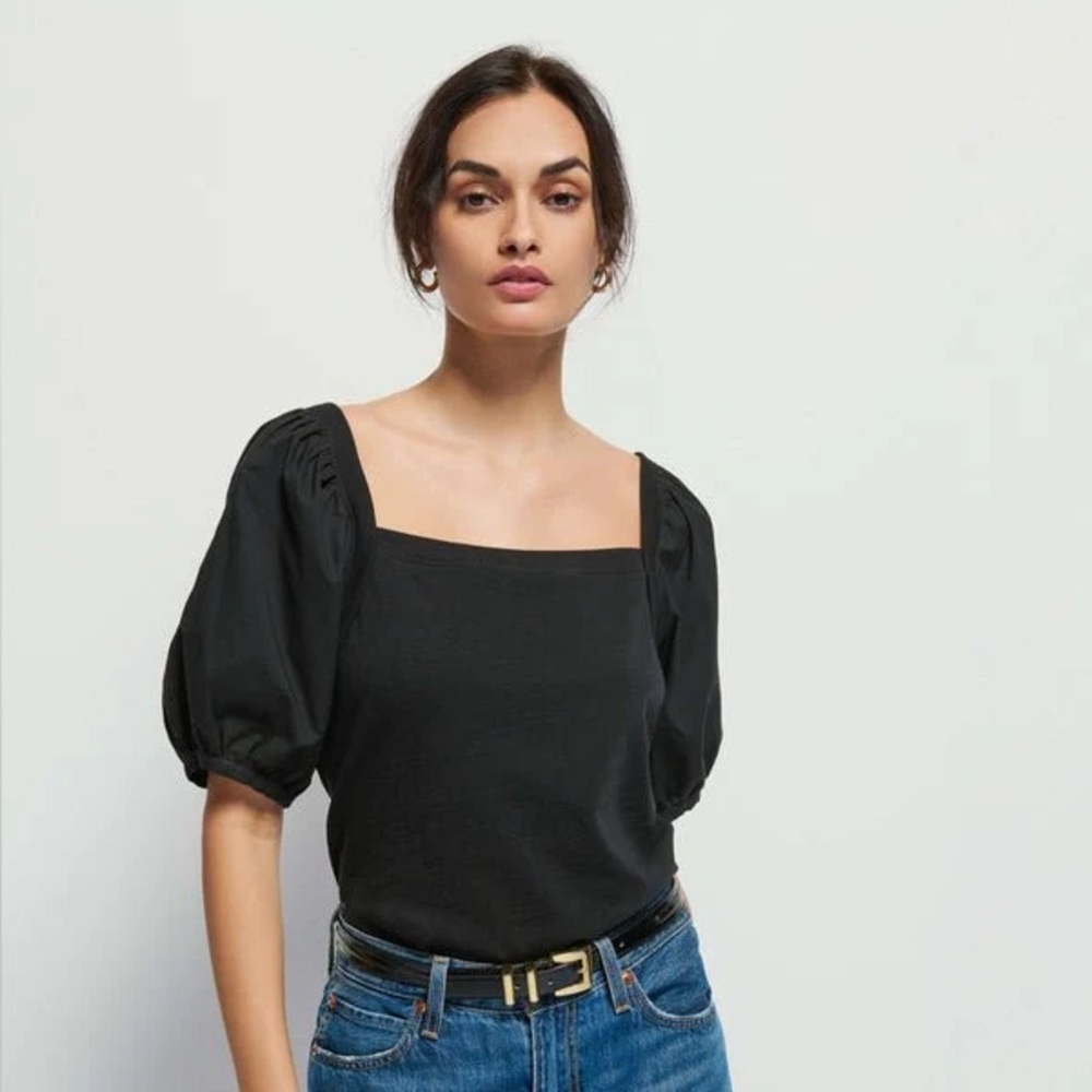Nation LTD Naya Puff Sleeve Square Neck Top in Black